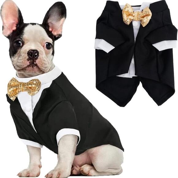 NWT Dog Tuxedo with Gold Bow Tie Large - Picture 1 of 9